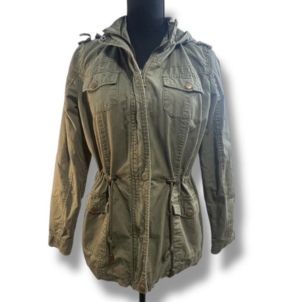 NEW LOOK Green Khaki Hoodie Zip Front Utility Jacket SZ M